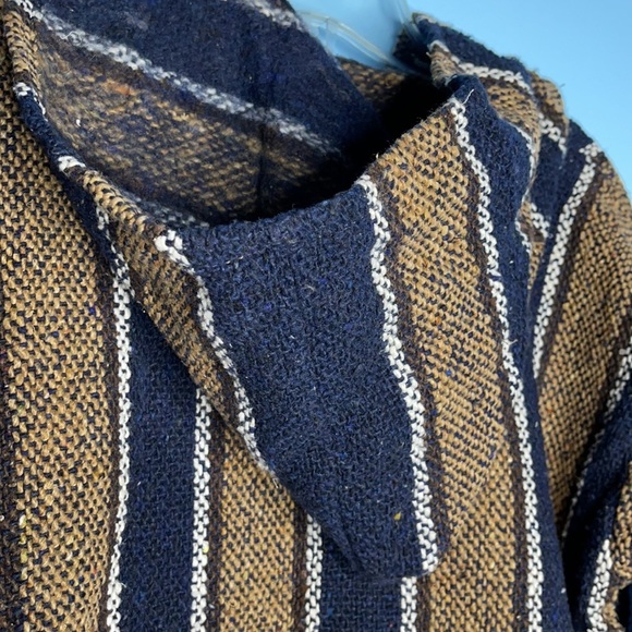 Mexican Woven Navy Blue Stripes Baja Hoodie - Picture 7 of 7